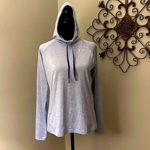 Under Armour Blue Women's Heat Gear Hooded Active Gym Workout Pull Over Top S